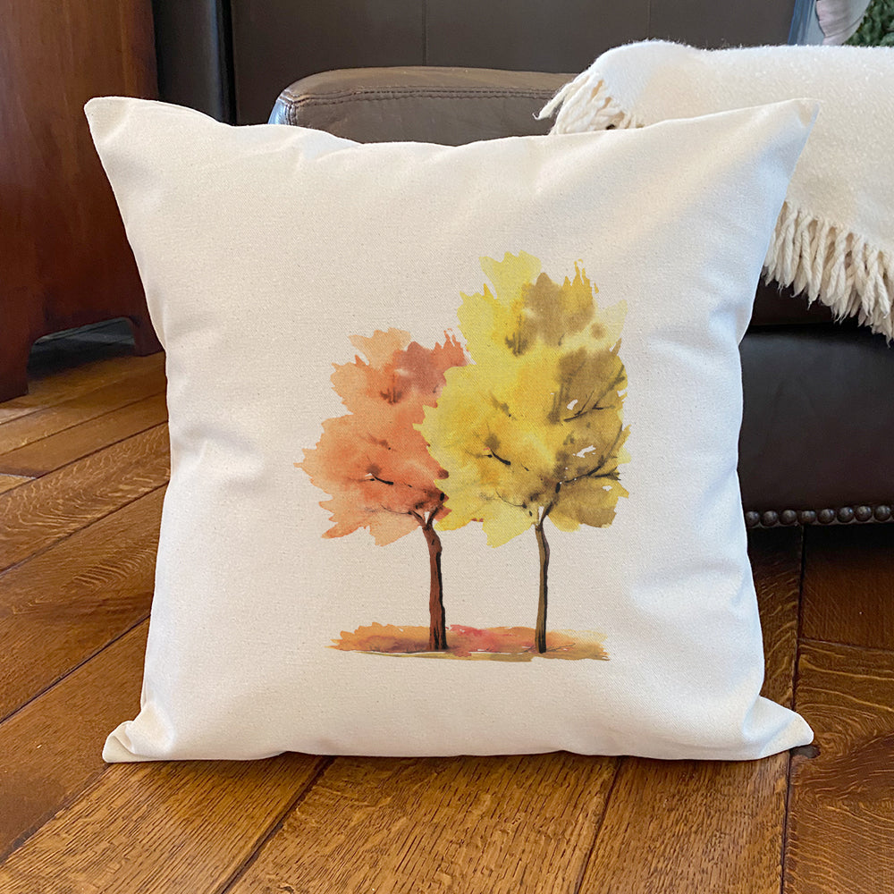 Watercolor Fall Trees (Pair) - Square Canvas Pillow