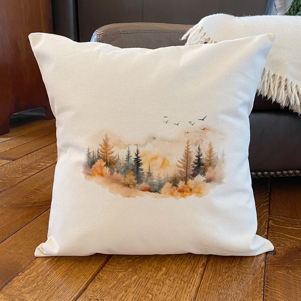 Warm Watercolor Mountains - Customizable Square Canvas Pillow