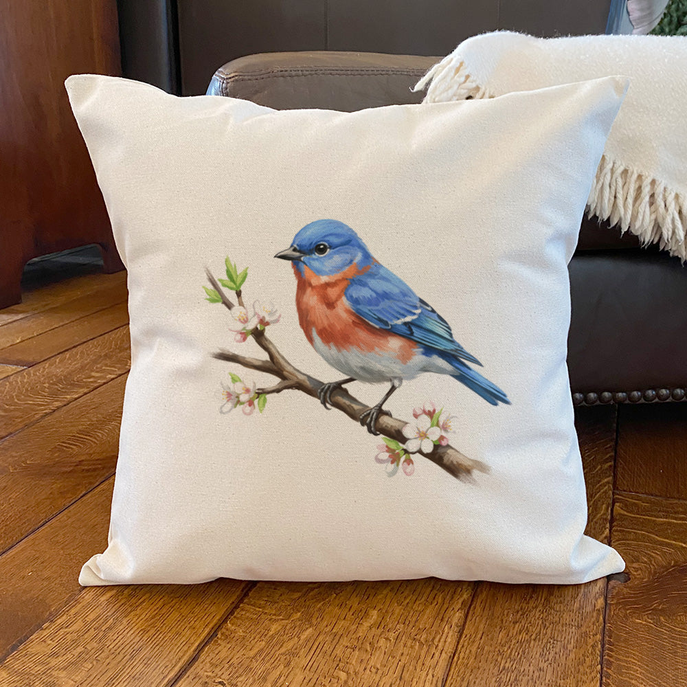 Eastern Bluebird on Branch - Oil Paint - Square Canvas Pillow