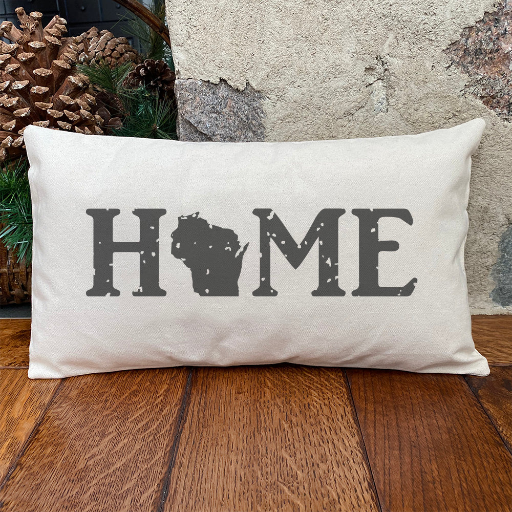 Distressed Home w/ State - Custom Rectangular Canvas Pillow