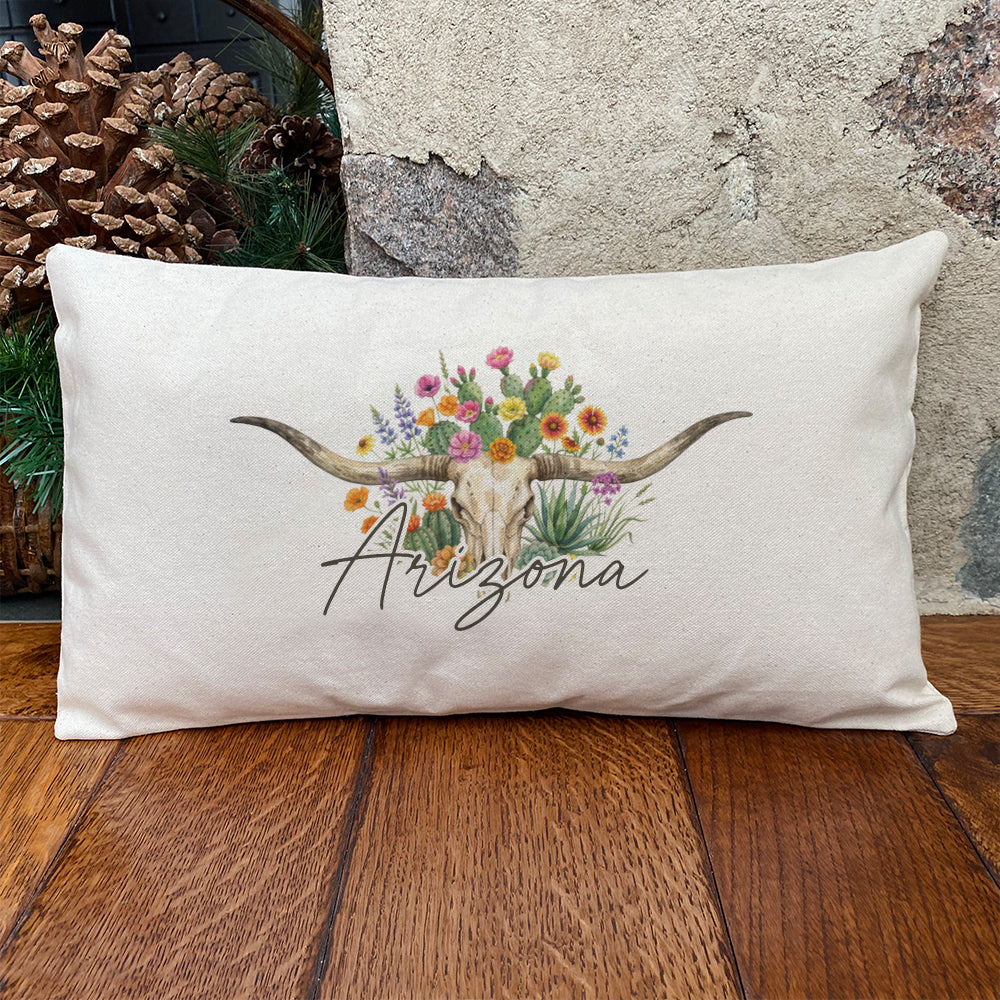 Longhorn Skull & Botanicals - Custom Rectangular Canvas Pillow