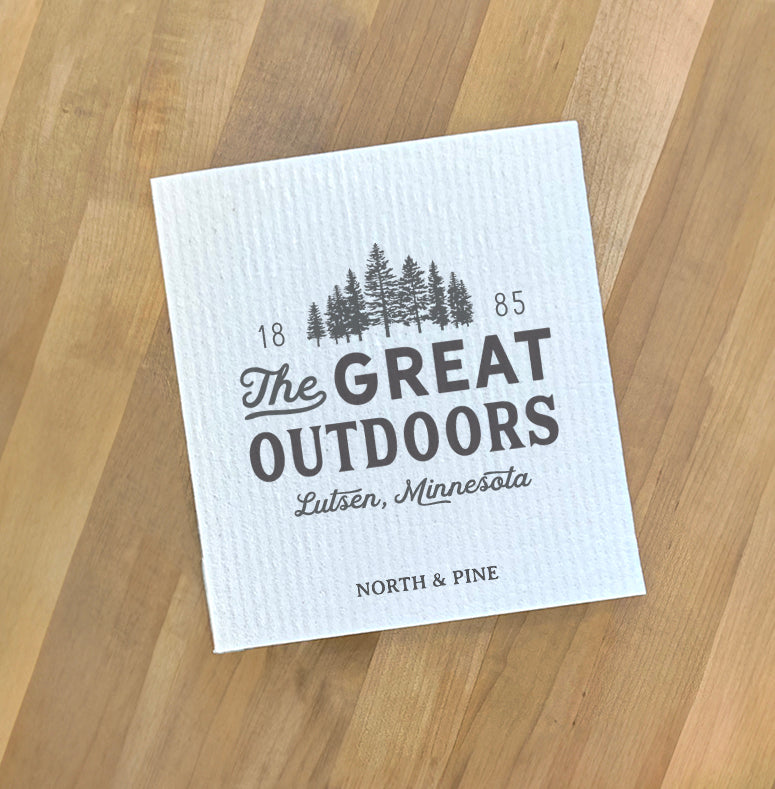 Great Outdoors w/ City, State - Custom Swedish Dish Cloth