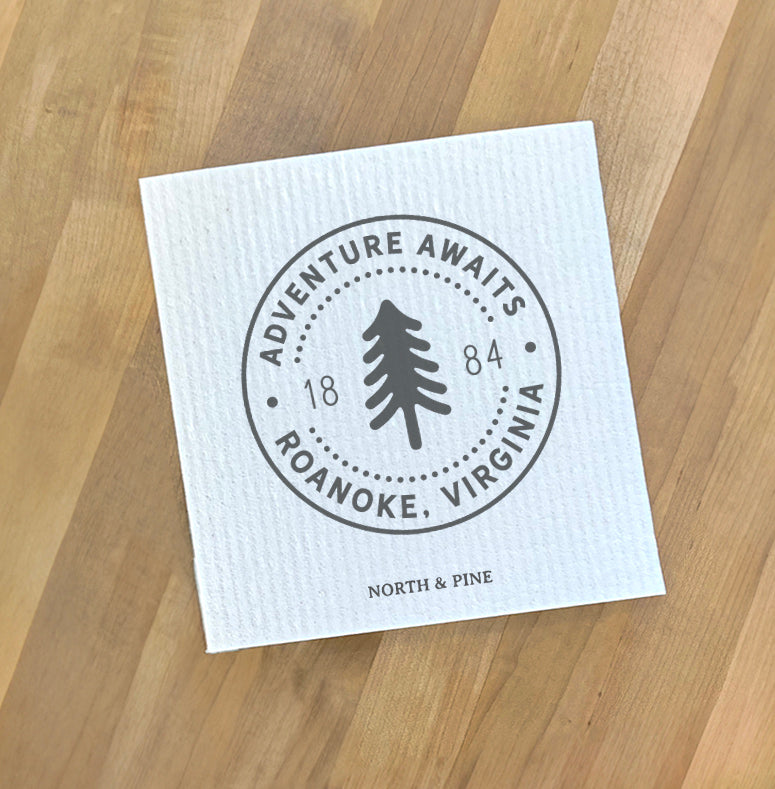 Tree Stamp w/ City, State - Custom Swedish Dish Cloth