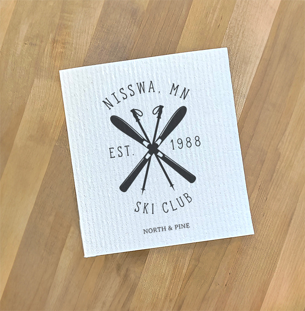 Ski Club w/ City, State - Custom Swedish Dish Cloth