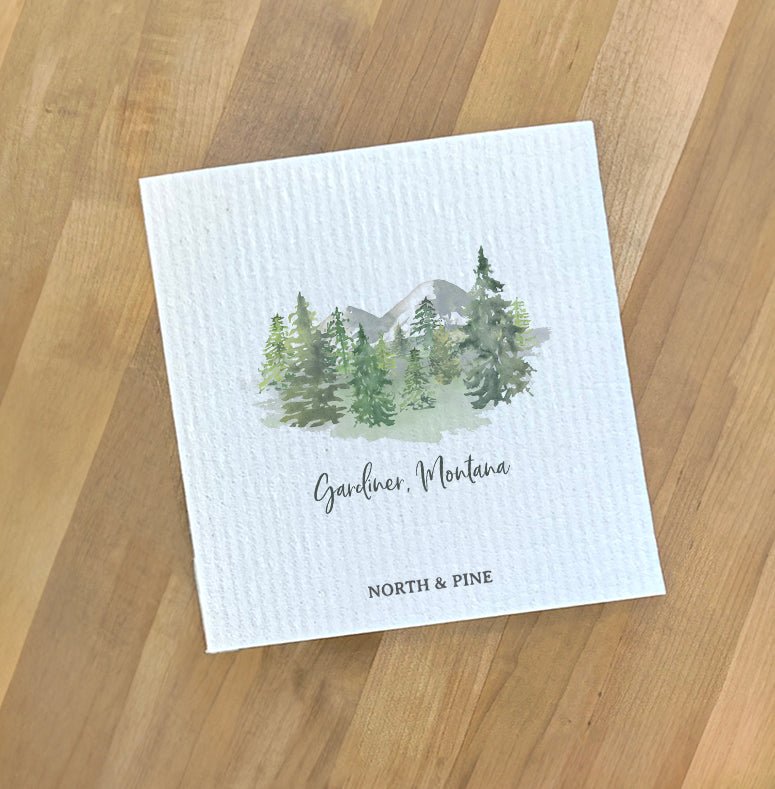 Watercolor Mountain Scene - Custom Swedish Dish Cloth