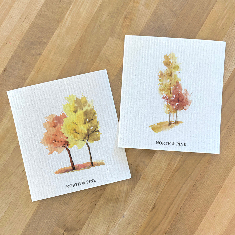 Watercolor Fall Trees - 2pk Swedish Dish Cloth