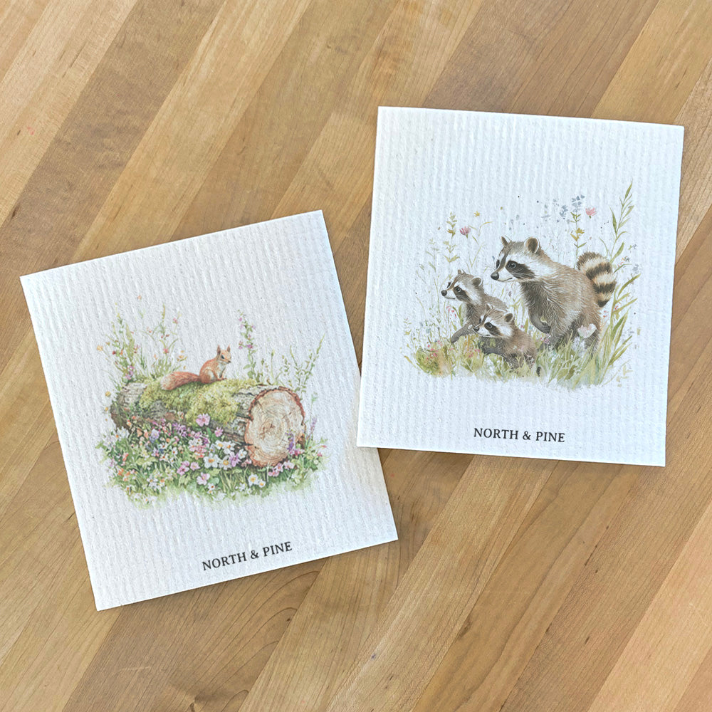 Red Squirrel & Raccoon Family - 2pk Swedish Dish Cloth