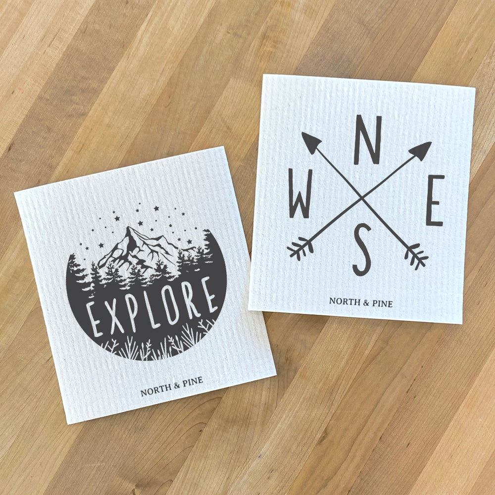 Explore, Compass with Arrows 2 pk - Swedish Dish Cloth