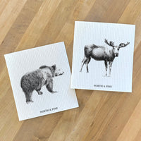 Bear Sketch, Moose Sketch 2 pk - Swedish Dish Cloth