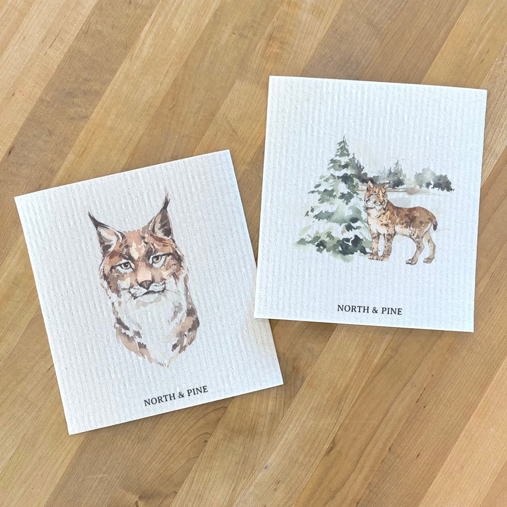 Watercolor Lynx, Lynx Scene - 2pk Swedish Dish Cloth