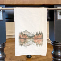 Fall Mountain Lake Scene - Customizable Cotton Tea Towel