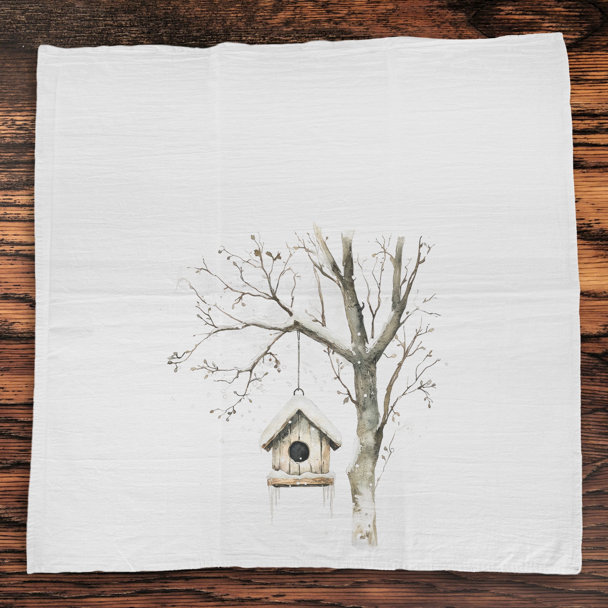 Snowy Birdhouse - Cotton Tea Towel