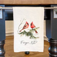 Winter Cardinals - Custom Cotton Tea Towel