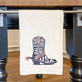 Stamped Vintage Cowboy Boot - Custom Cotton Tea Towel