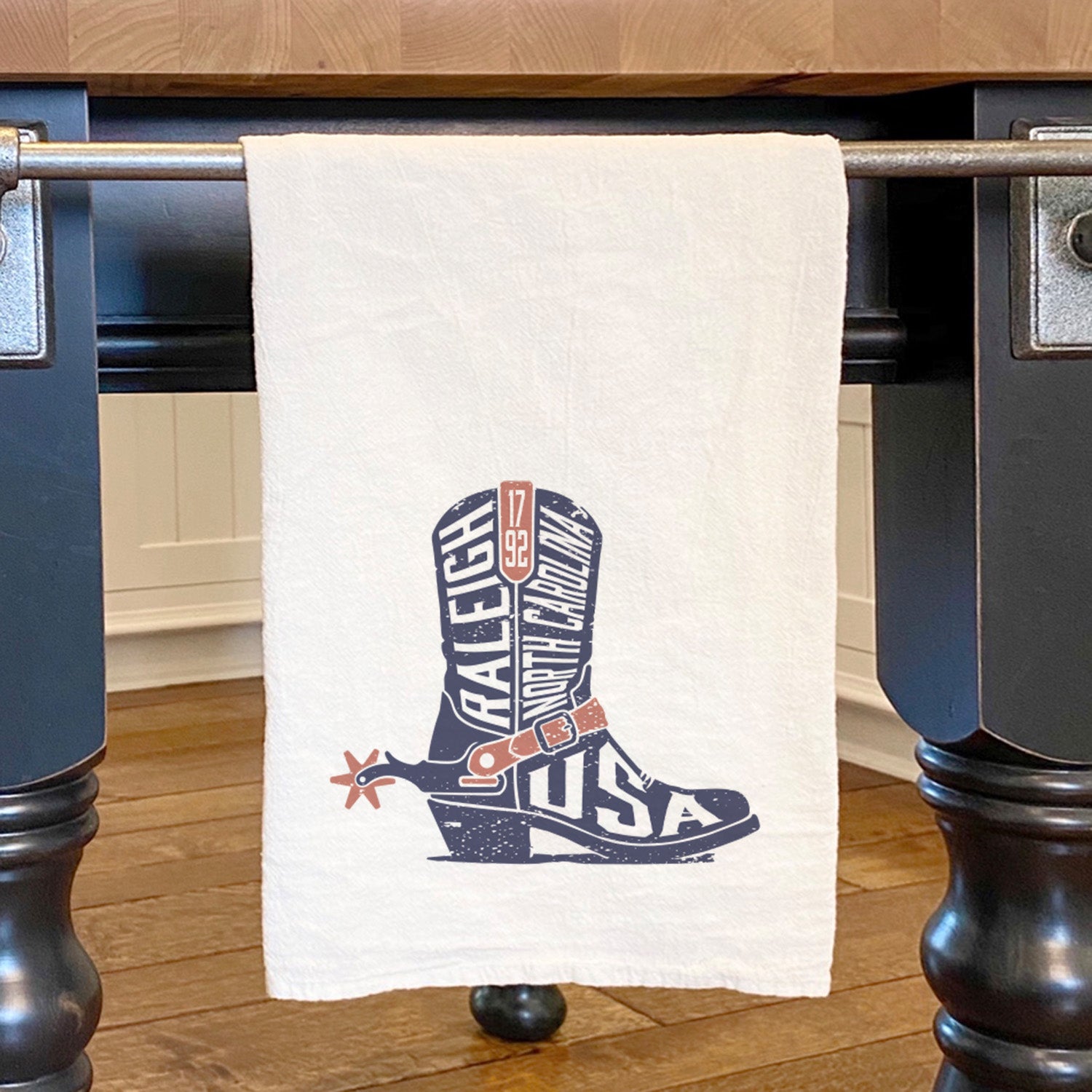 Stamped Vintage Cowboy Boot - Custom Cotton Tea Towel