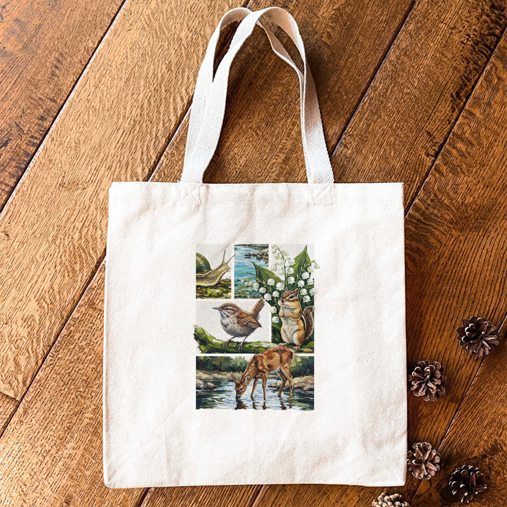 Spring Wildlife Collage - Oil Paint - Canvas Tote Bag