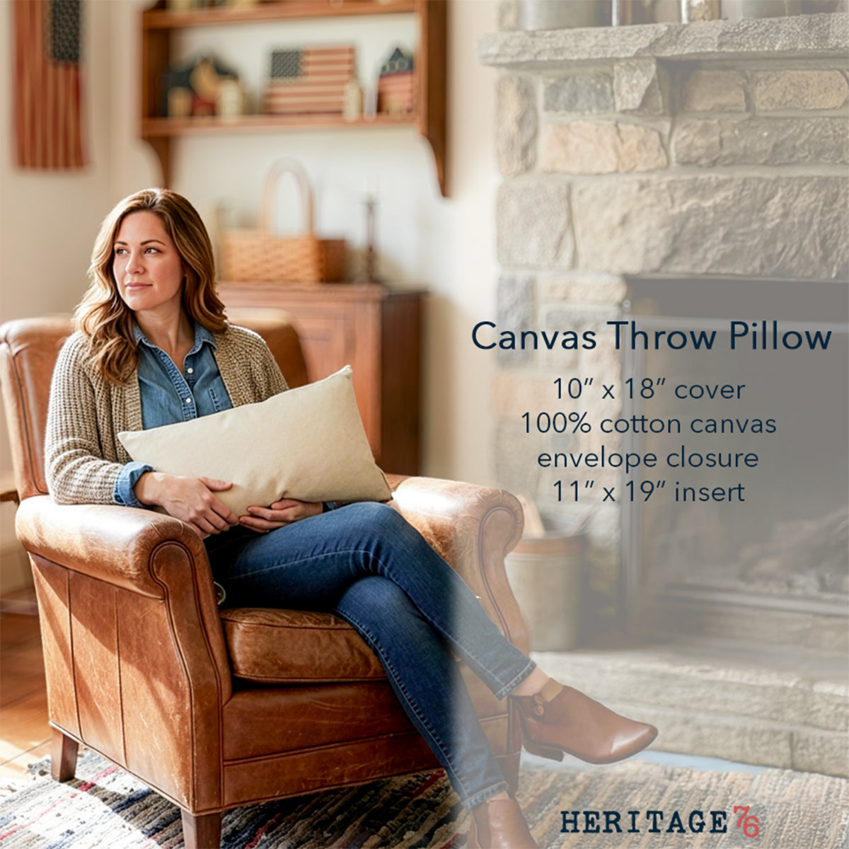 USA Letters Americanna Floral Watercolor - Rectangular Canvas Pillow