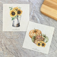 Sunflowers in Jug, Fall Harvest 2 pk - Swedish Dish Cloth