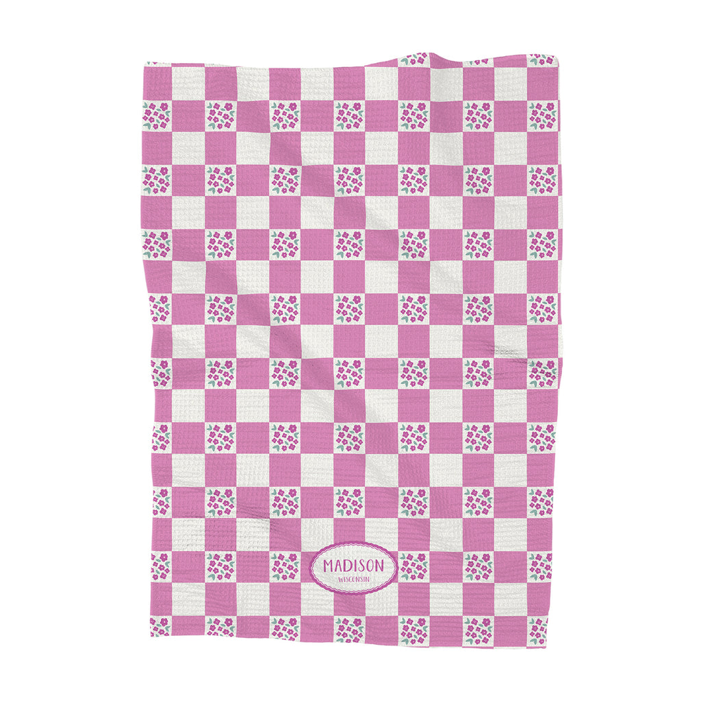 Pink Floral Picnic Plaid - Custom Waffle Weave Towel