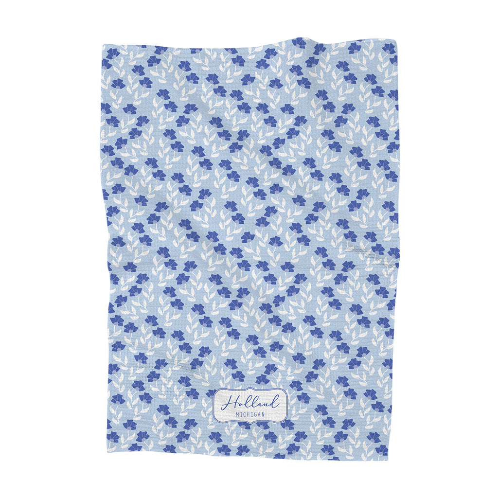 Indigo Floral - Custom Waffle Weave Towel