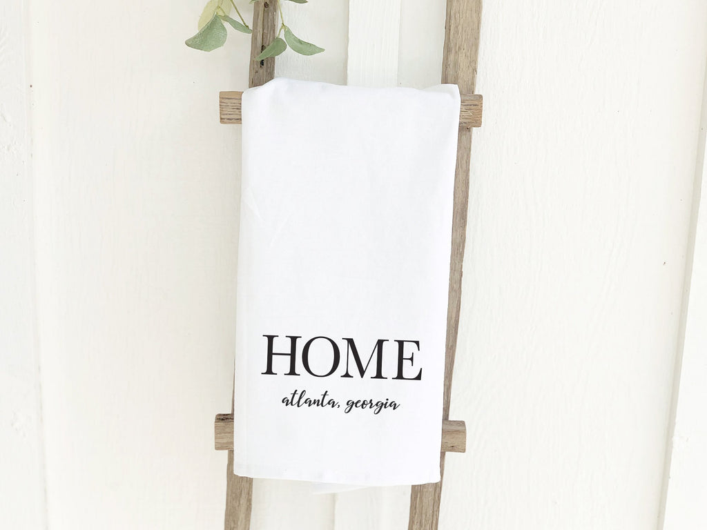 Home with City and State - Custom Cotton Tea Towel