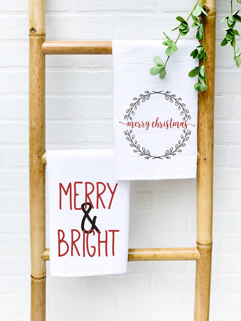 Merry Christmas Wreath - Cotton Tea Towel