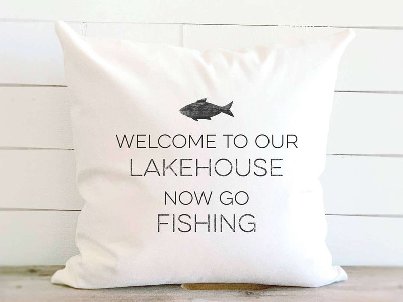 Welcome to Our Lakehouse (Fish) - Square Canvas Pillow